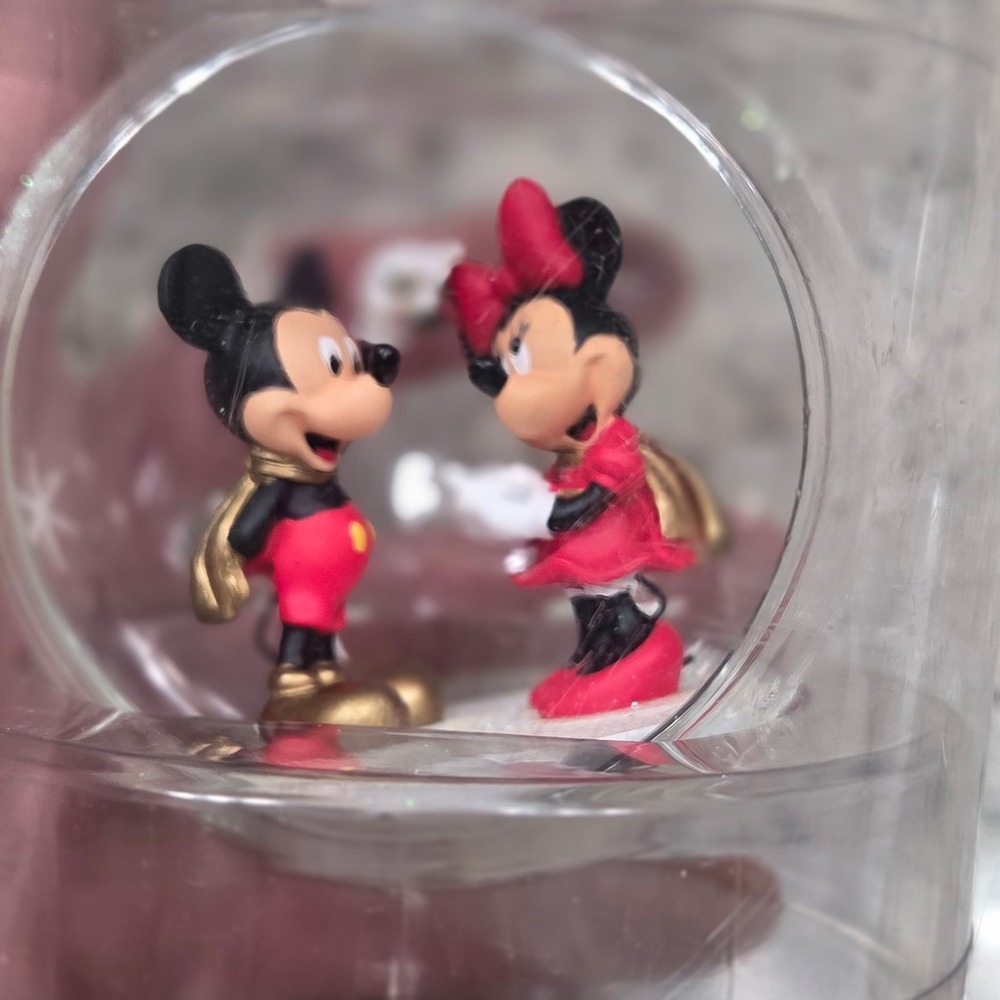 Vintage Disney Store Mickey Minnie Mouse Christmas Ornament Holiday Glitter Dome